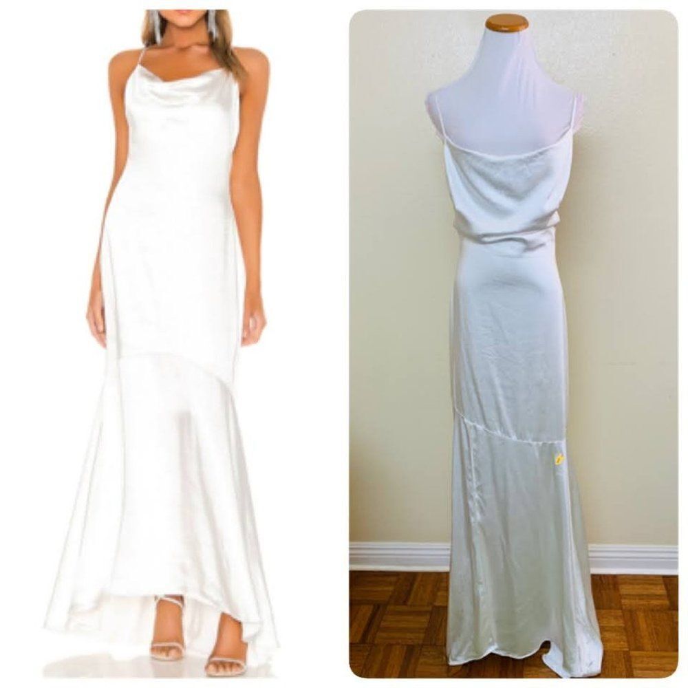 Elliatt Skylar Wedding Dress Small White Satin Cowl Neckline $220
